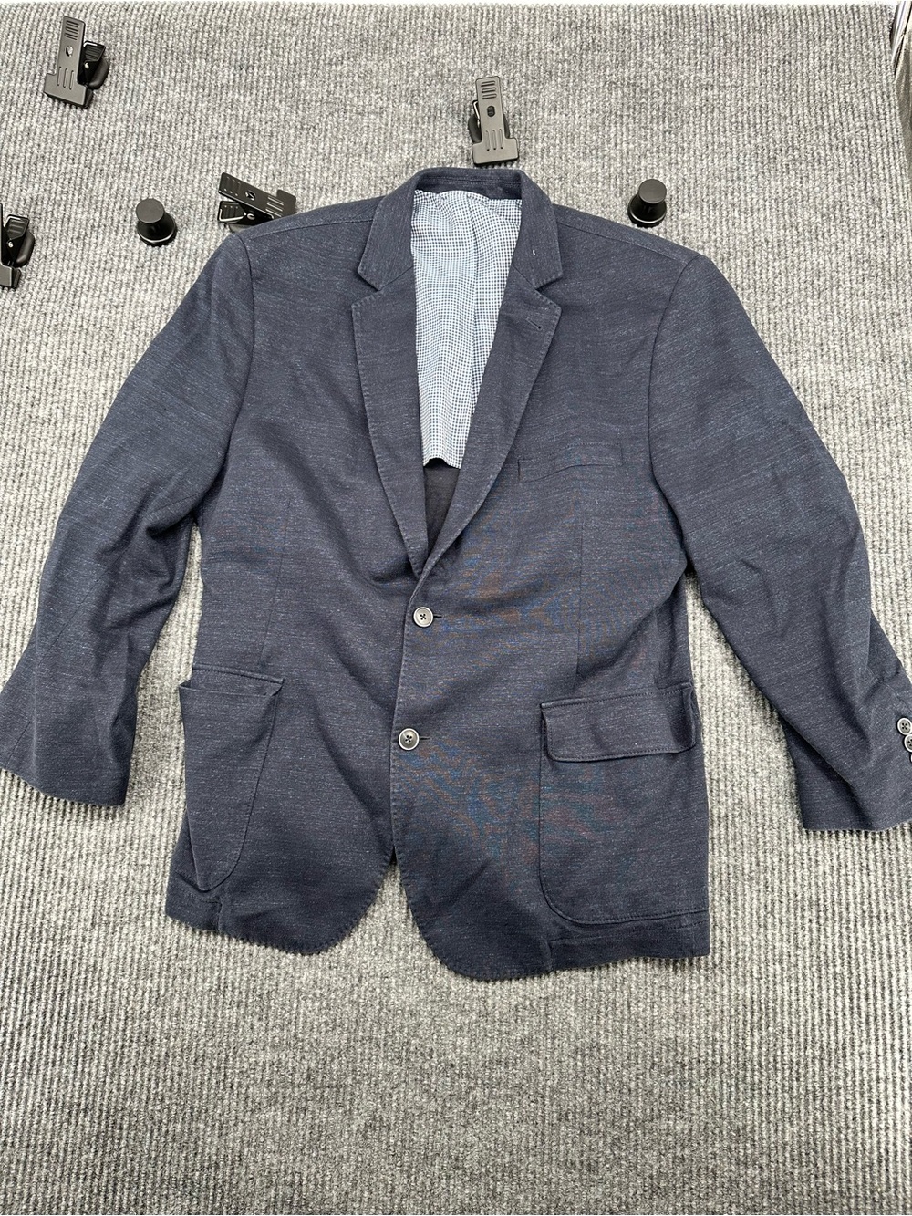 Flynt Navy Knit Jersey Sport Coat Blazer Men 42R (Est) Casual Unstructured
